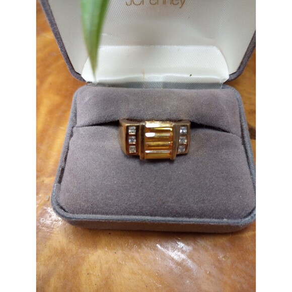 925 Stamped Silver Gold plated Size 7 Ring Citron CZ - Picture 2 of 6